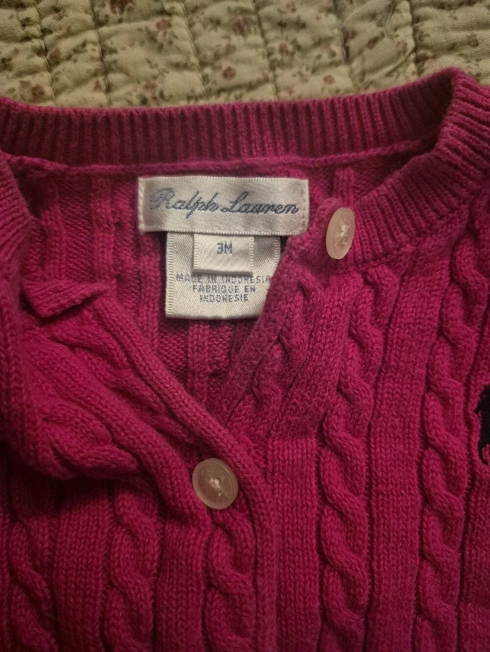 Ralph Lauren Hot Pink Cable-Knit Baby Cardigan